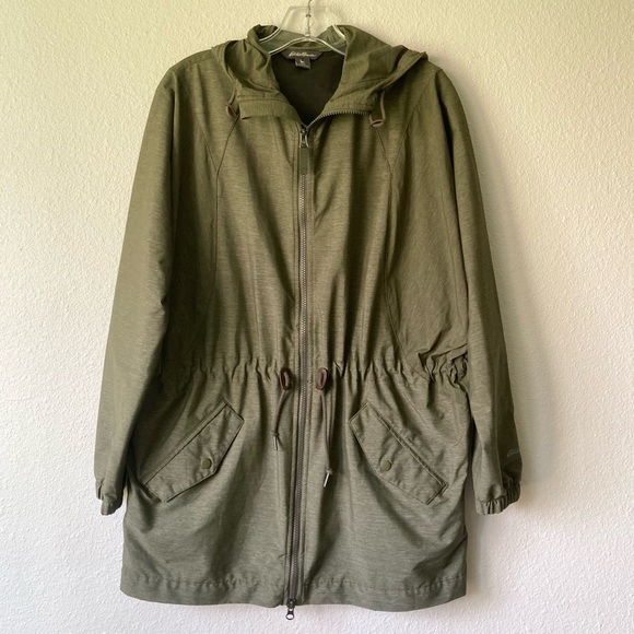 Eddie Bauer Khaki Nylon Polyester Breathable Hooded Parka size L - Picture 1 of 15